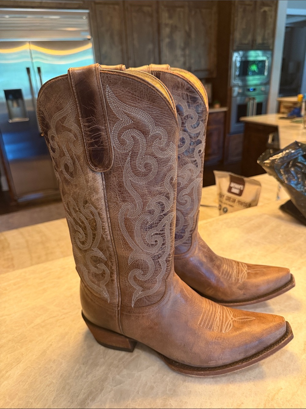 Women's Tan Embroidered Western Heeled Boots